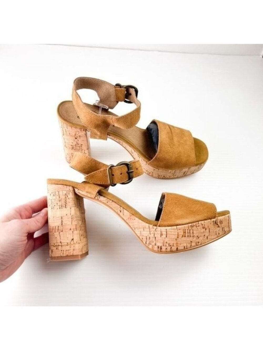 Free People Sandals womens 10  boho Tan Brooke Platform Suede Strap Block Sandal - Picture 7 of 13